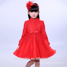 Estilo chinês manga longa de alta qualidade red oco meninas vestido de baile vestido de festa de casamento dress for kids